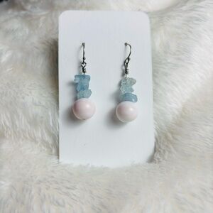 Handmade OOAK Dangle earrings with antique‎ glass and vintage white/pink beads.